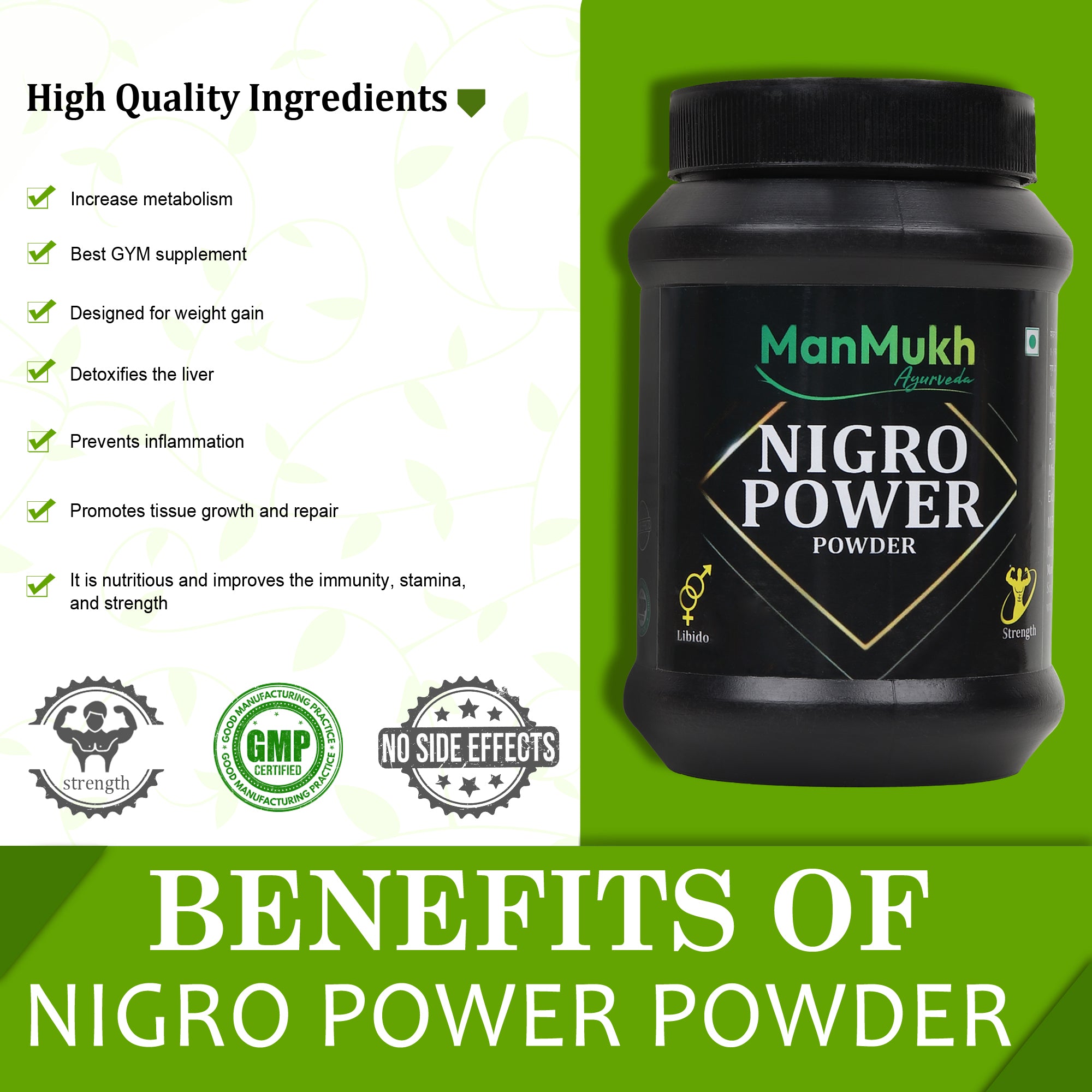 Nigro Power Powder – Ayurvedic Weight Gain, Strength & Digestion Booster (200g)